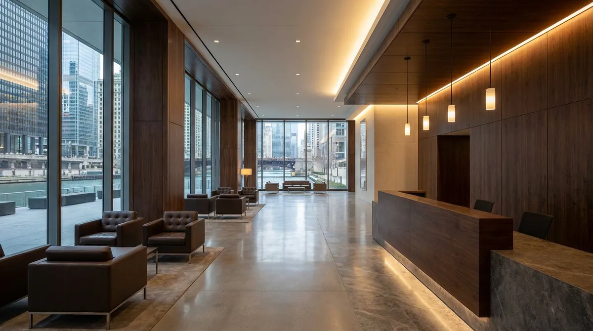 Wnętrze centrum biurowego przy 180 N LaSalle St w Chicago